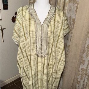 Moroccan hand made Plaid Maxi with Embroidered Neckline